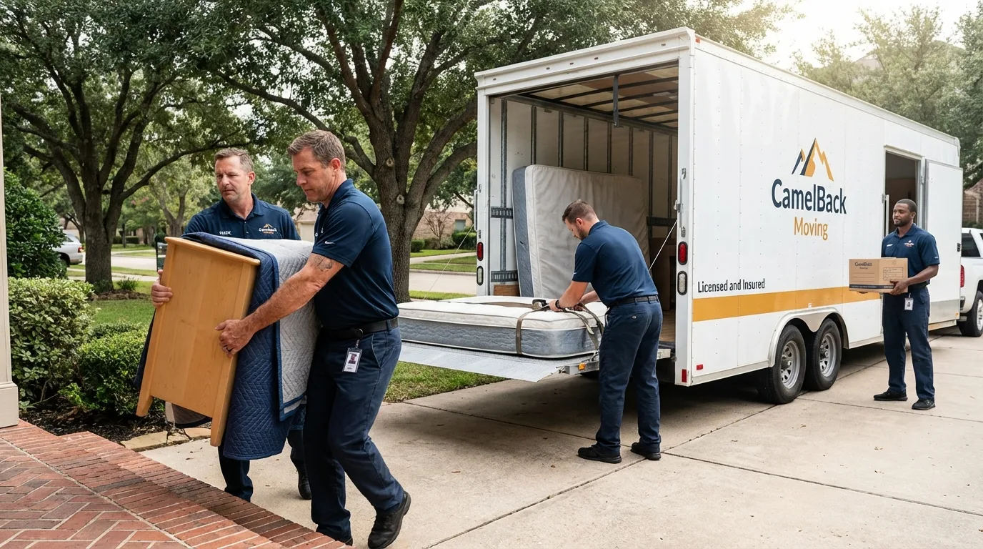 Crew loading residential truck for cross-state move from Columbia City, IN