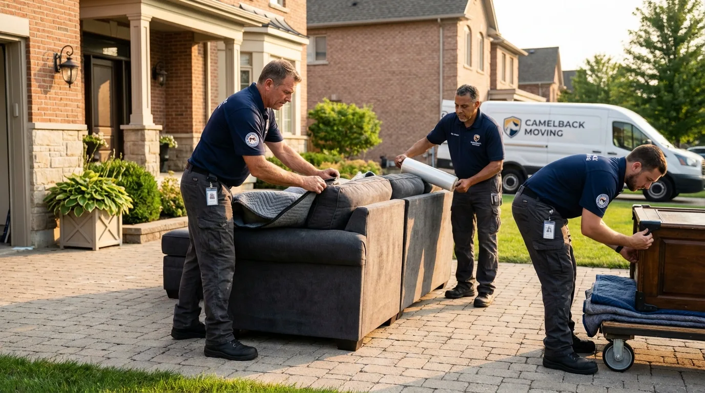 Large estate moving crew wrapping furniture in Columbia City, IN