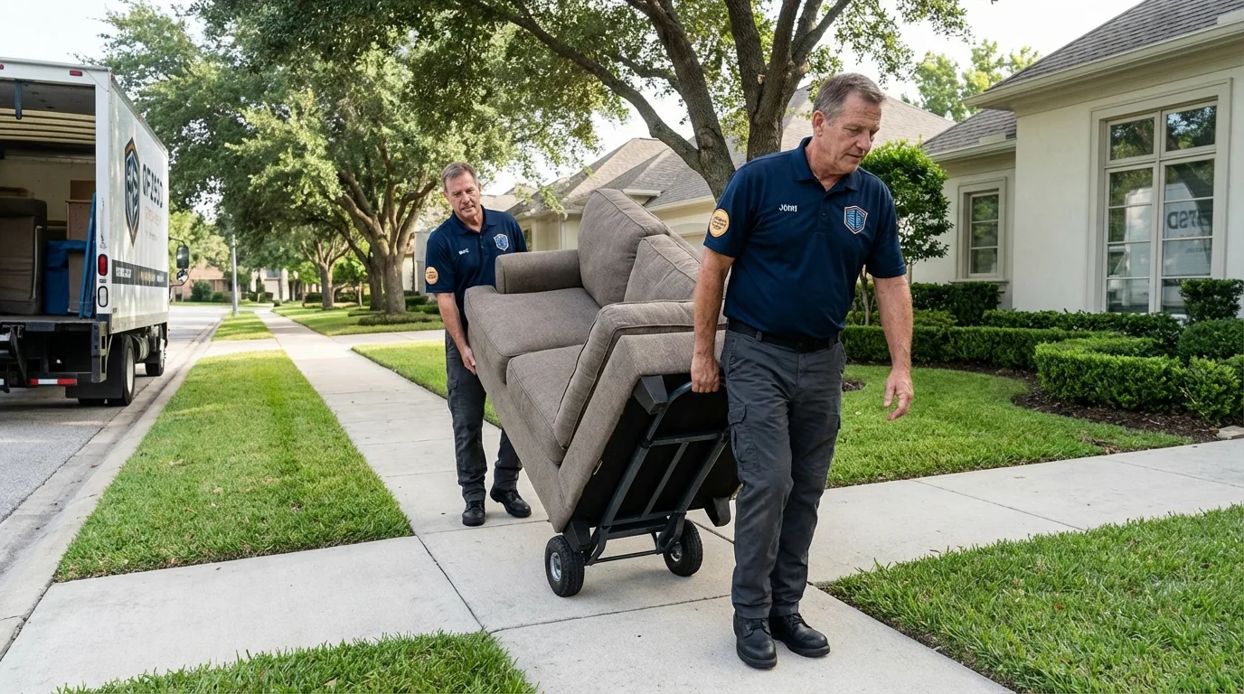 Local residential moving crew loading furniture in Columbia City, IN