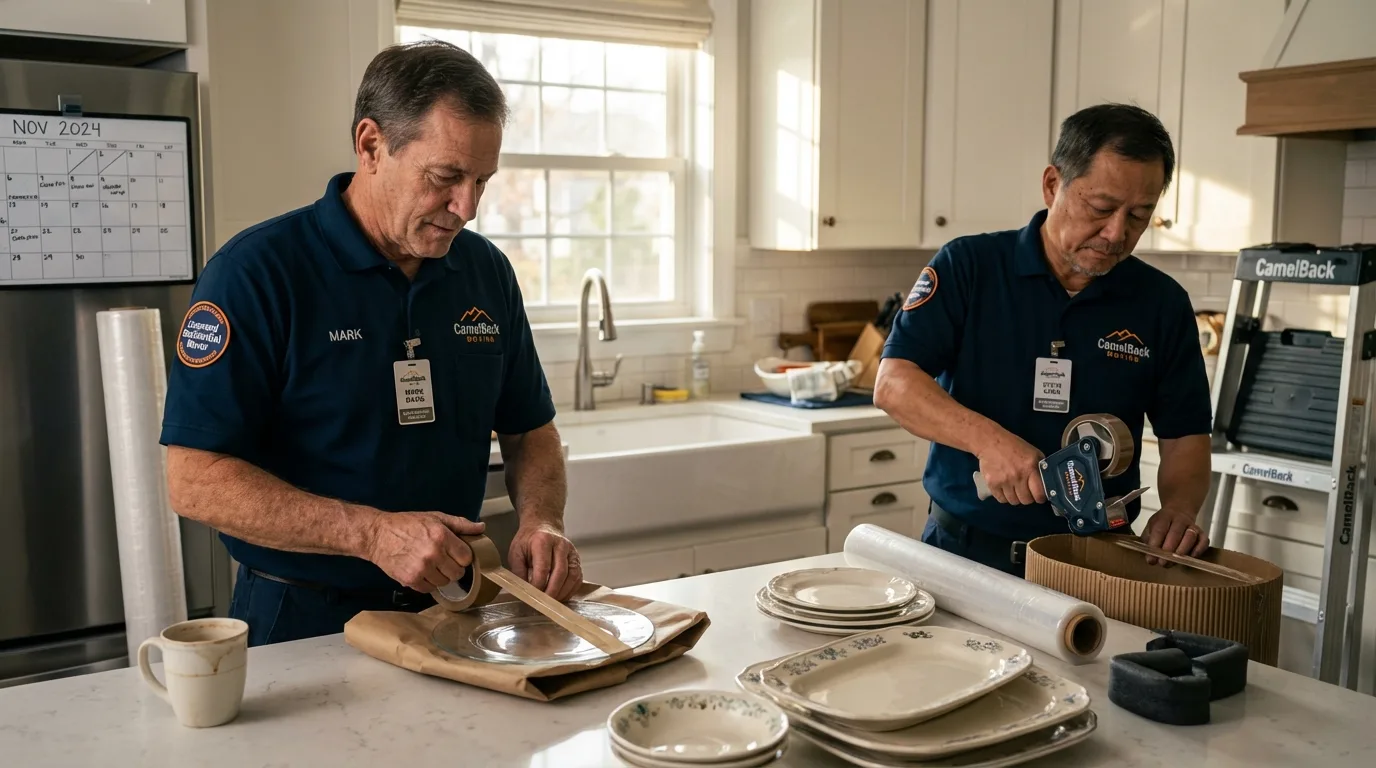 Professional crew packing kitchen dishware in Columbia City, IN