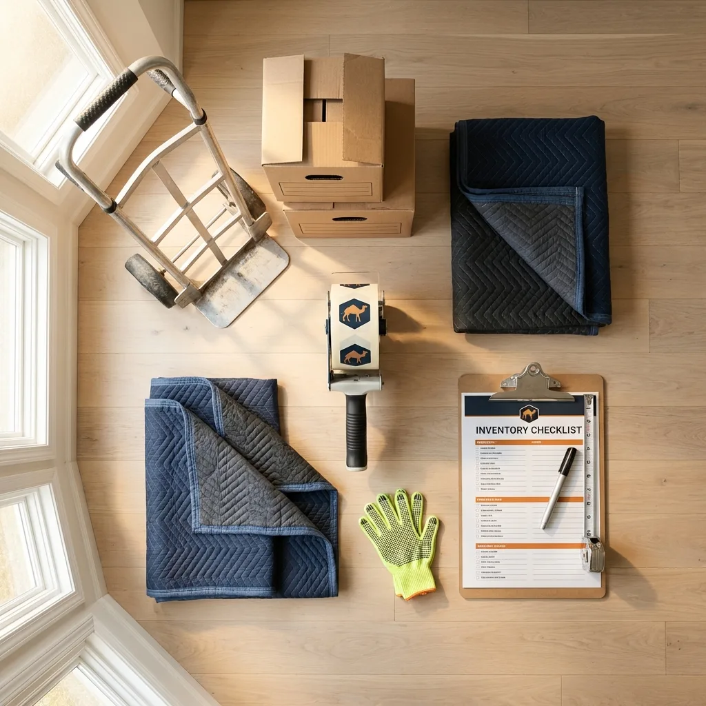 Professional moving supplies and packing materials layout for Columbia City residential relocations